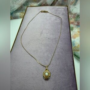Vintage Nina Ricci Gold Necklace with Pearl Pendant